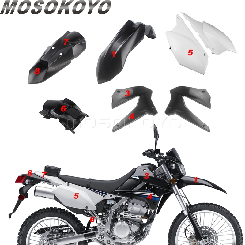

Пластиковые защитные крышки для Kawasaki KLX 250 KLX250 2008-2019, полная защита, пластина для бака, защита для грязевого велосипеда, фары, крылья, мотокросса