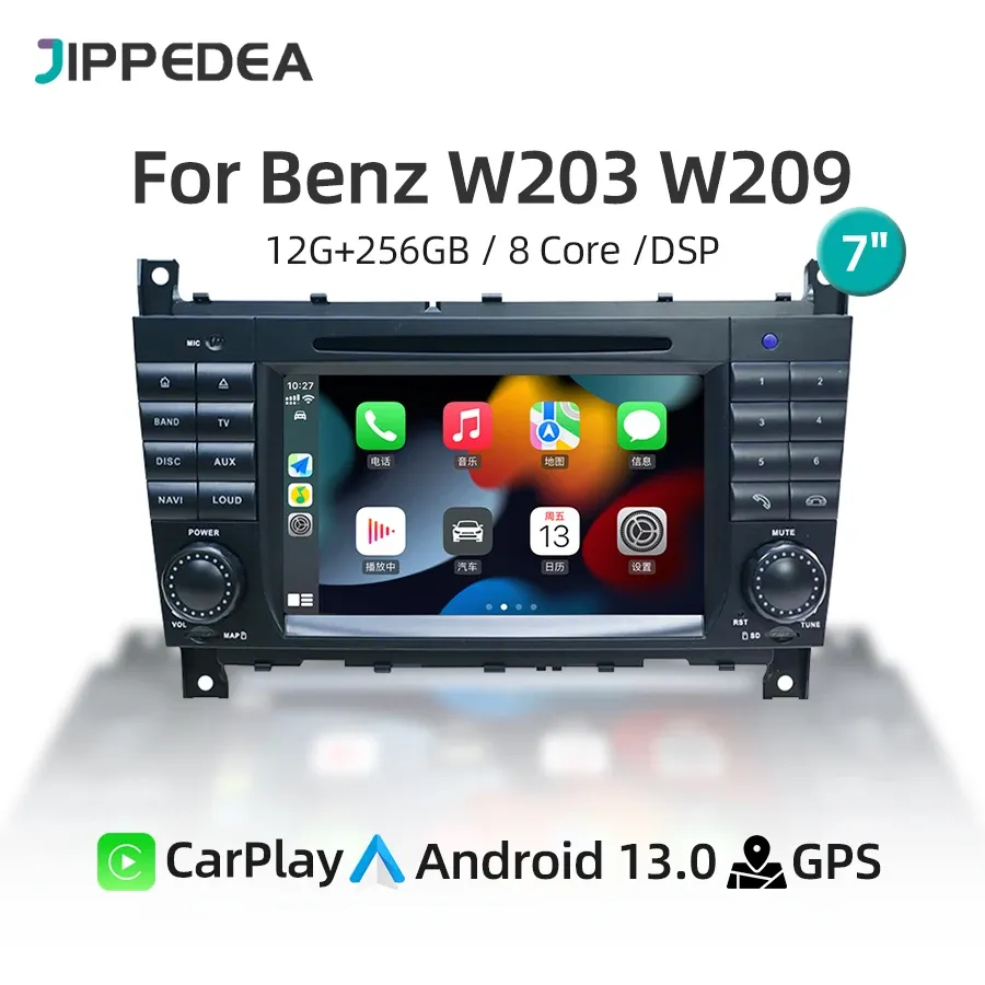 

Автомобильный мультимедийный плеер Qualcomm Android 13 CarPlay GPS 4G WiFi стерео Автомагнитола для Mercedes Benz C-Class W203 CLK W209 2004-2007