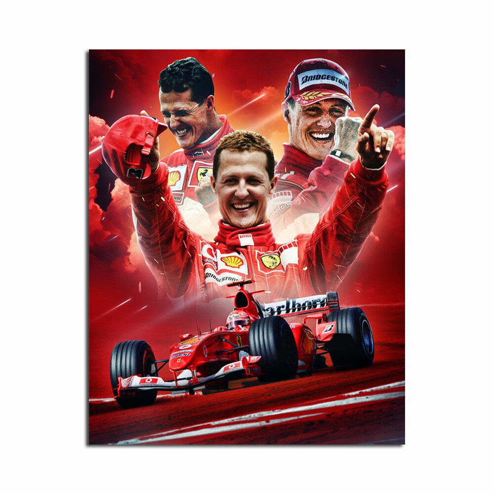 

F1 победитель мира Шумахер плакат Формула 1 рисунок на холсте автомобиля красные гонки настенные художественные принты картина для интерьера комнаты декор