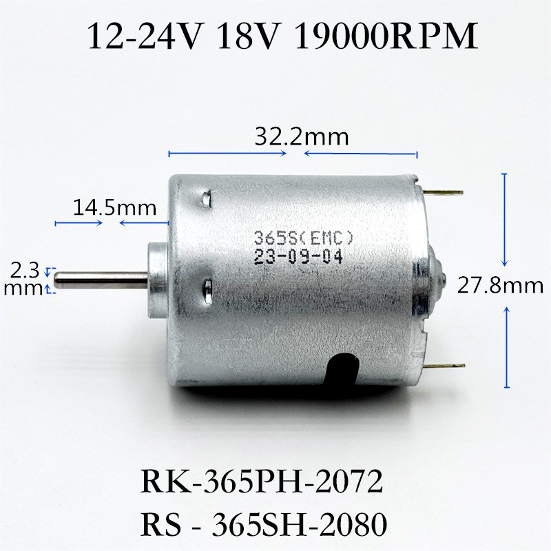 

RK-365PH-2072 365SH-2080 Двигатель постоянного тока 12 В-24 В 18 В 20 В Высокоскоростной электродвигатель постоянного тока RS-365 Micro 28 мм для двигателя фен/тор теплового пистолета