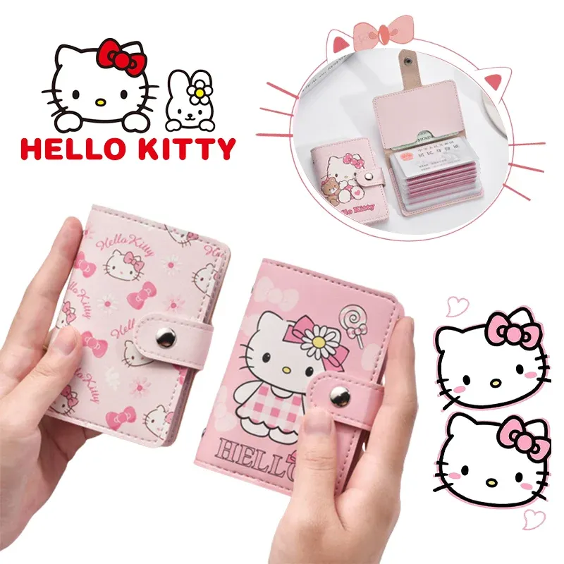 

Милая сумка Hello Kitty для карт, многофункциональная портативная сумка из искусственной кожи для хранения банковских карт и удостоверений личности