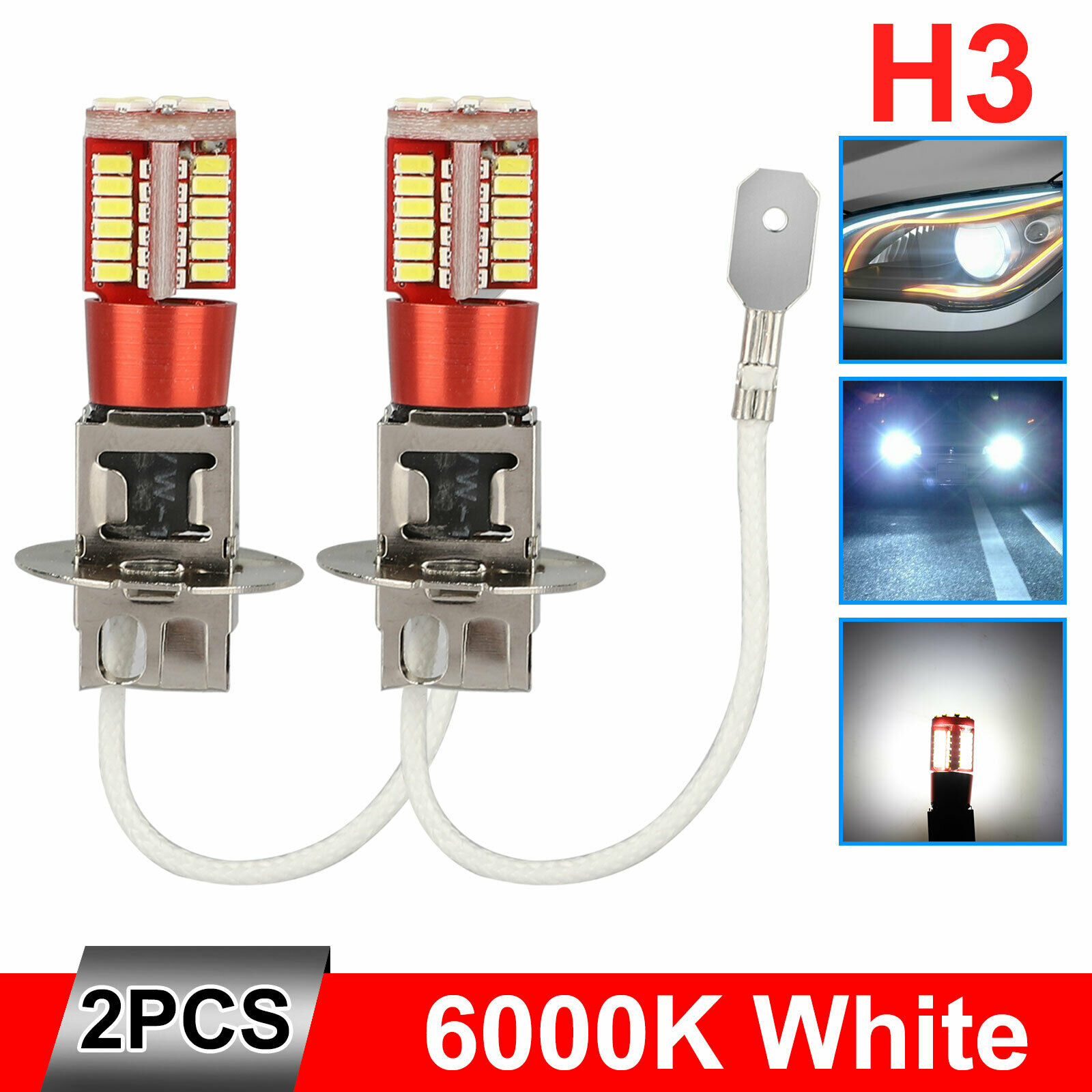

2 шт. H3 светодиодный туман светильник ламп Conversion Kit супер яркий Canbus 6000K белый 100 Вт AC/DC 12V