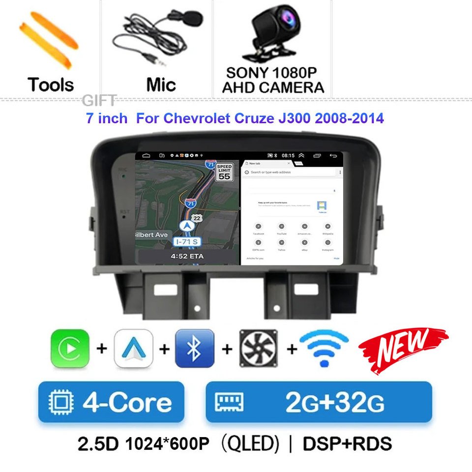 

Автомагнитола Android 13 для Chevrolet Cruze J300 2008-2014 мультимедийный видеоплеер QLED GPS навигация встроенный Carplay BT RDS DSP