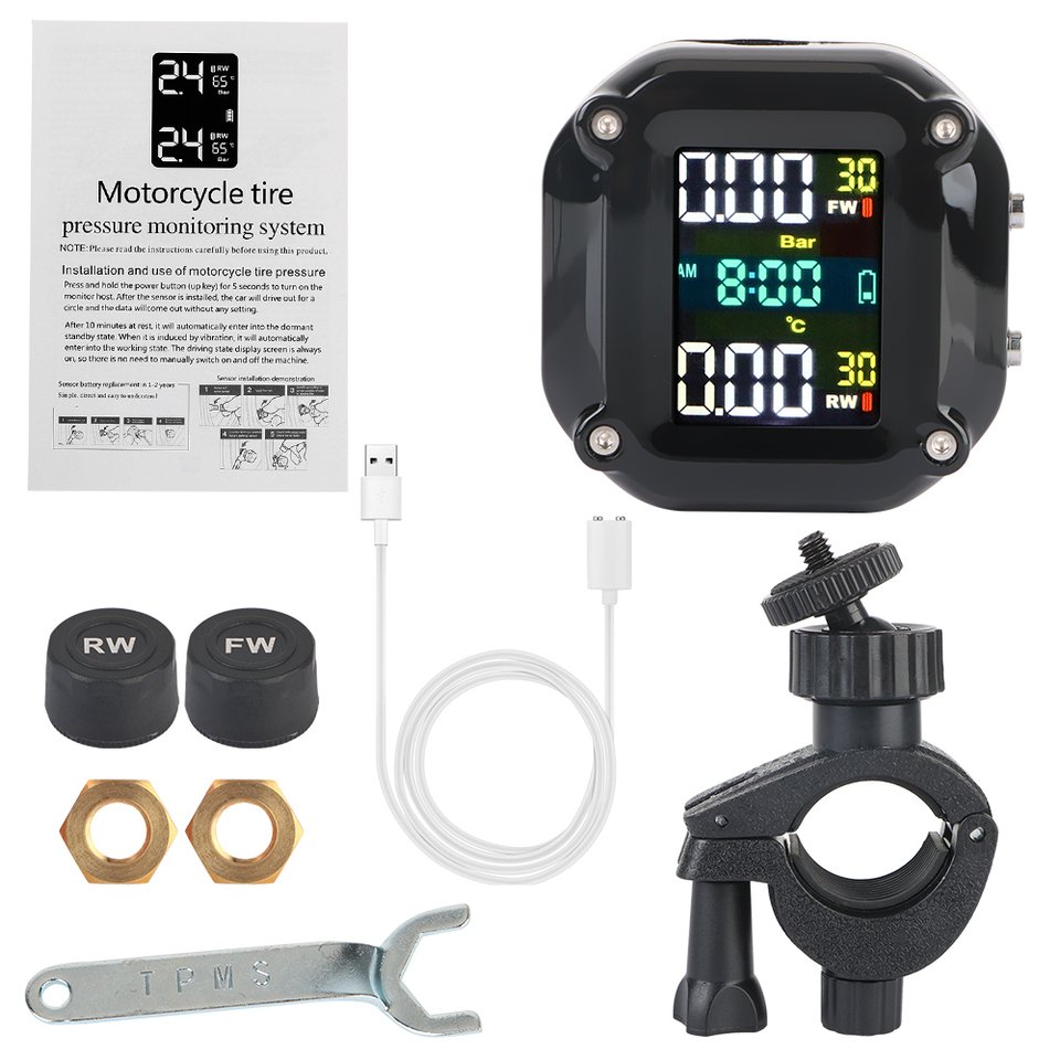 

Система Контроля Давления В Шинах Мотоцикла TPMS 0-6 Бар С 2 Датчиками, Цветной Дисплей