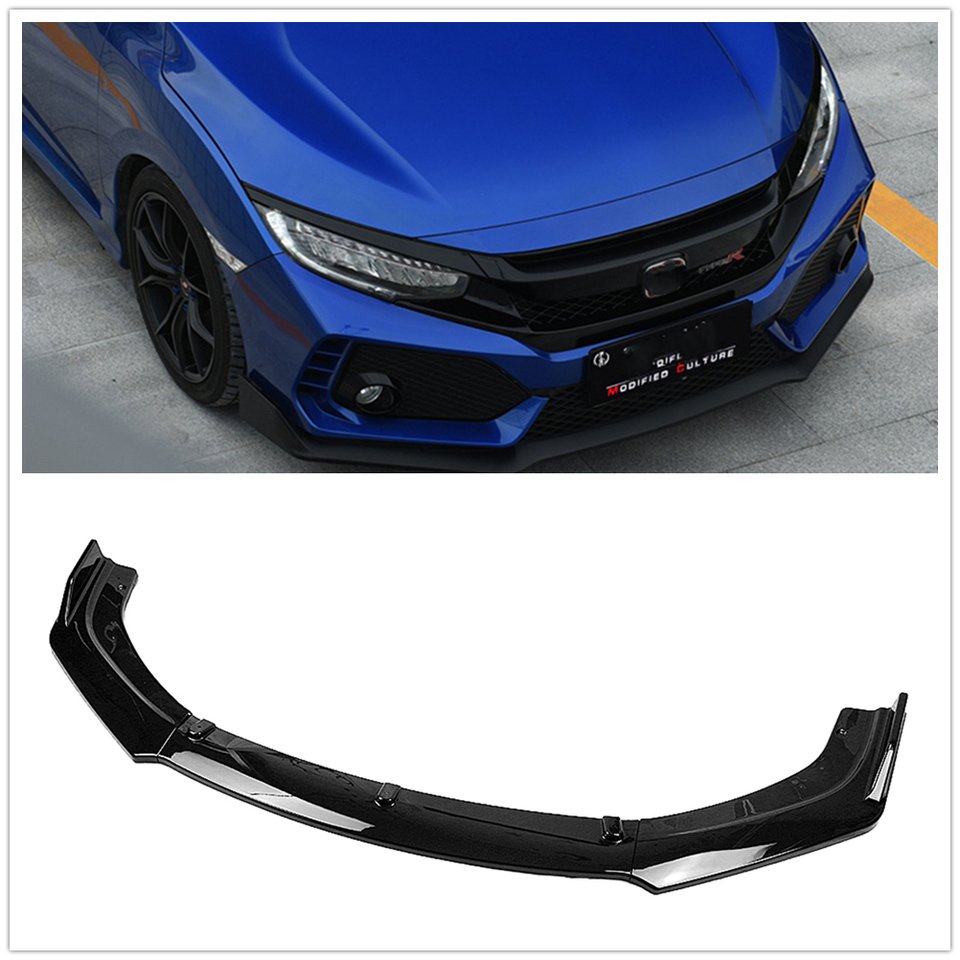 

Передний бампер, спойлер для Honda Civic X FC FK 10-го поколения 2016-2020, 4-дверный седан, глянцевый черный/углеродное волокно, разделитель лезвий