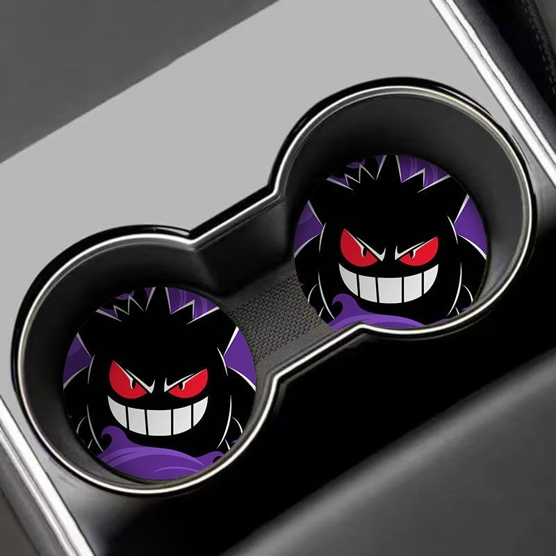 

2 шт. комплект, автомобильные подставки из мультфильма Gengar, аниме, модные утолщенные нескользящие подставки из искусственной кожи, аксессуары для интерьера, украшение, подставка для чашки