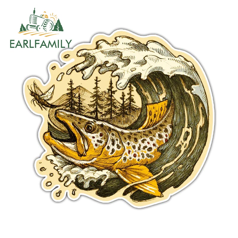 

EARLFAMILY дикая коричневая волнистая переводная картинка Рыбалка ретро искусство Стайлинг автомобиля байдарка форель трорель Рыбалка автомобильные наклейки