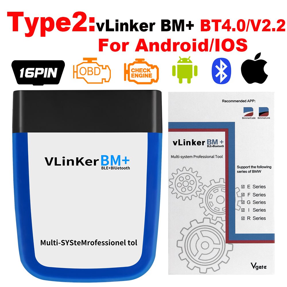 

Vgate vLinker BM ELM327 V2.2 OBD2 сканер Bluetooth-совместимый 4,0 автомобильный диагностический автоматический инструмент Bimmercode PK ELM 327 для BMW