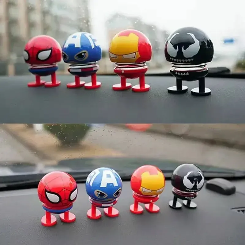 

Автомобильные украшения Marvel, Мстители, супергерой, Весенняя Вибрирующая голова, игрушки, Железный человек, автомобильная панель, украшение для приборной панели