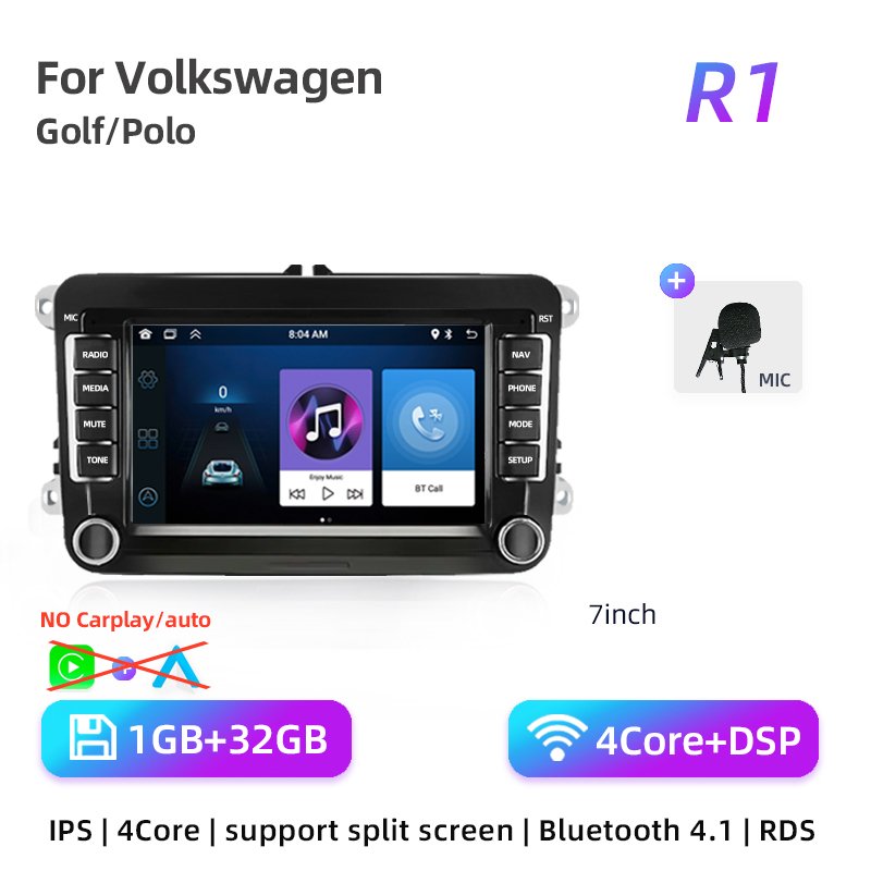 

7-дюймовый 9-й радио 2Din Android 13 для VW Volkswagen Golf Polo Skoda Rapid Octavia Passat b6 7 Tiguan Автомобильный мультимедийный плеер Carplay GPS