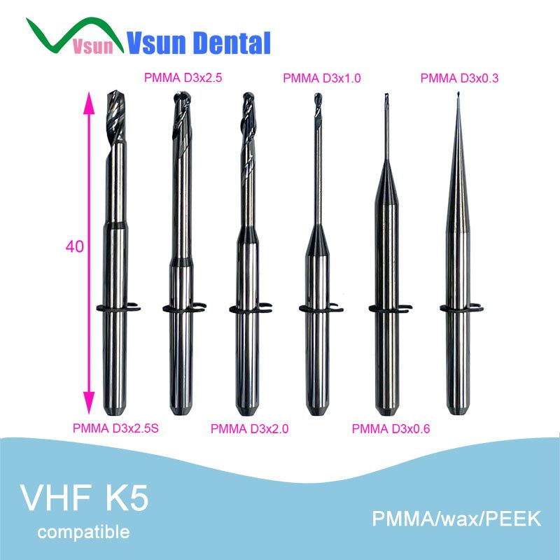 

Фрезы VHF K5 S1 S2 для PMMA, воска и PEEK