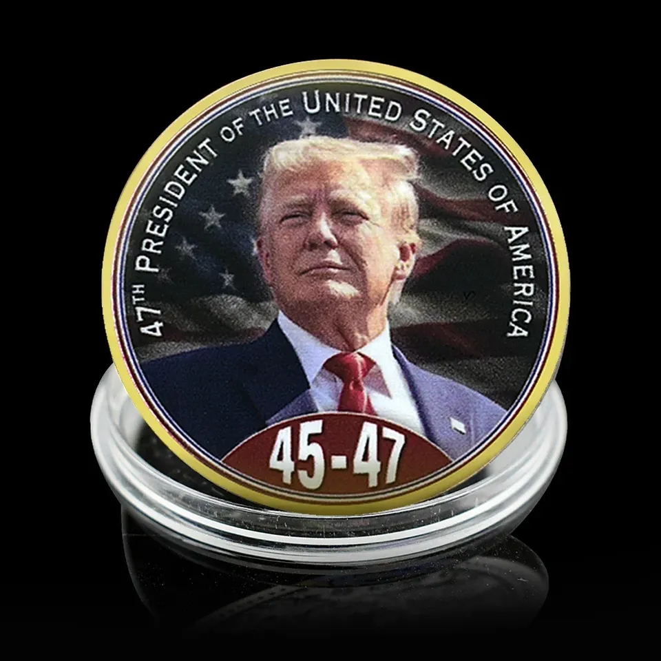 

Позолоченная памятная монета Дональда Трампа, 2025 г., 45-47, коллекционные предметы президента США, сувенир