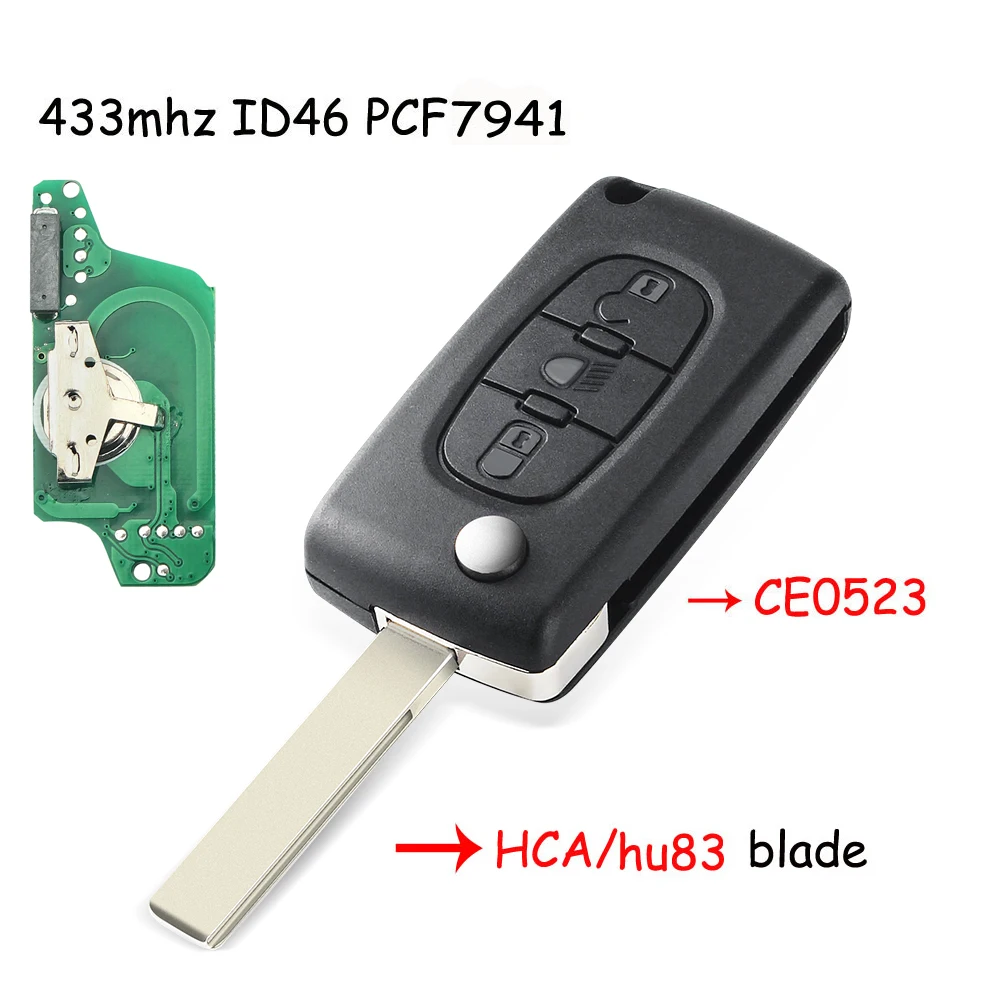 

Ключ KEYYOU для Citroen C5 X7 C2 C3 C4 Grand Picasso Berlingo C6 C8, 3 кнопки, брелок для автомобиля VA2/HCA 433 МГц ID46 CE0523 Ce0536