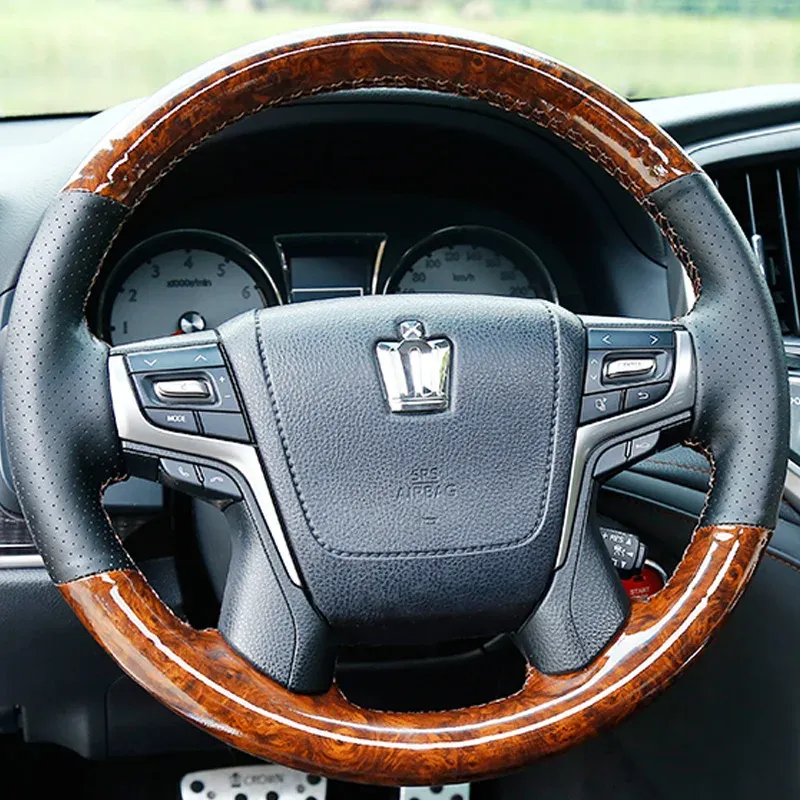 

Бежевый нескользящий чехол на руль из углеродистой кожи для Toyota Crown Land Cruiser V8 2016 2017 2018 2019 2020 2021, автомобильные аксессуары
