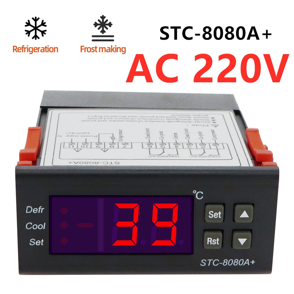 

STC-8080A+ функция сигнализации интеллектуального термостата для автоматического размораживания по времени 12V 24V 220V