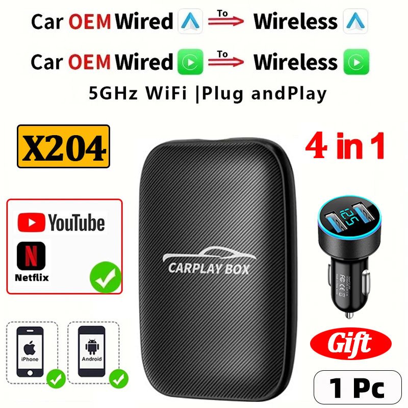 

2024 Carplay Ai Box 4 в 1, беспроводная Smart TV Box, Android, автоматическое подключение для Mazda Volvo Benz