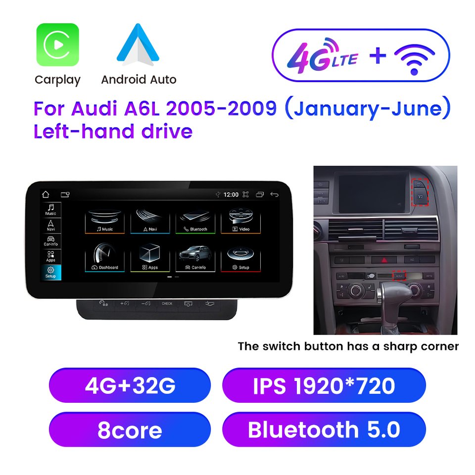 

Автомобильная стереосистема Android для Audi A6 2005-2011, GPS-навигация, мультимедийный плеер Carplay, Android Auto, 10,25 дюйма, IPS, Bluetooth, WIFI