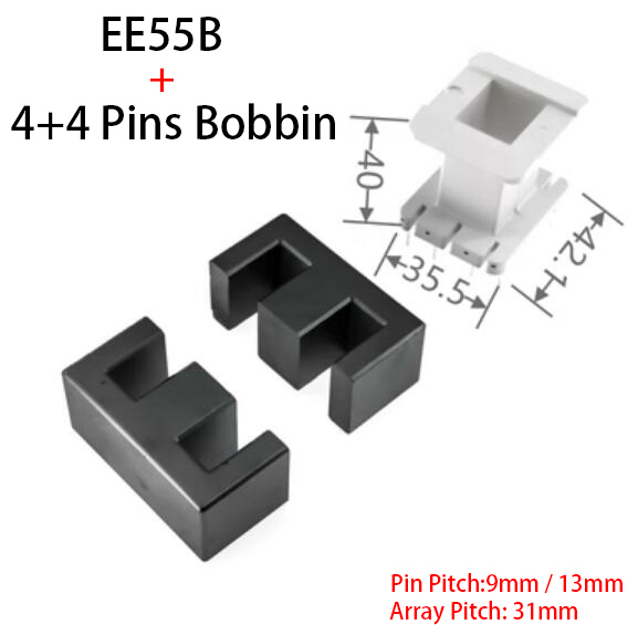 

EE55B 8/14/20 контактов 4 + 4 7 + 7 11 + 11 EE Mn-Zn PC40 PC95 PC44 Вертикальная Магнитная змеевая катушка