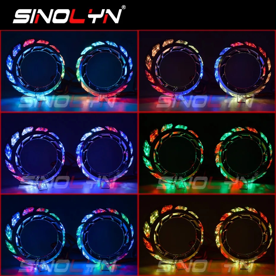 

Sinolyn глаза ангела RGB светодиодсветодиодный вращающиеся динамические кожухи управление через приложение для объективов Hella/Koito Q5 2,5/3 дюйма последовательная Плавная Закрепка