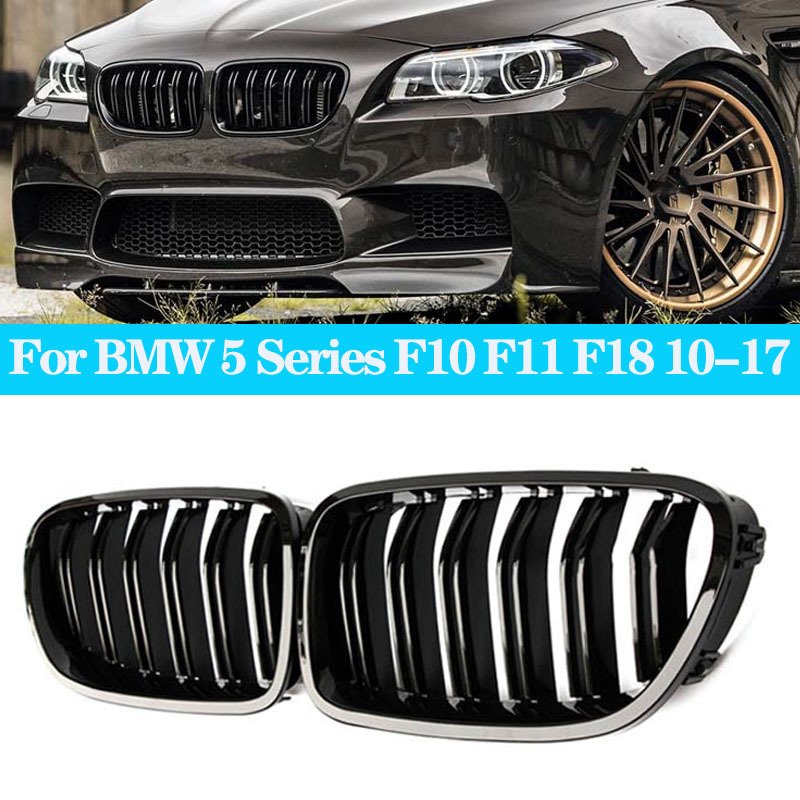 

Глянцевая черная передняя решетка с двойной планкой для почек для BMW 5 серии F10 F11 F18 520d 530d 540i 2010-2017 гоночные грили с двойной линией