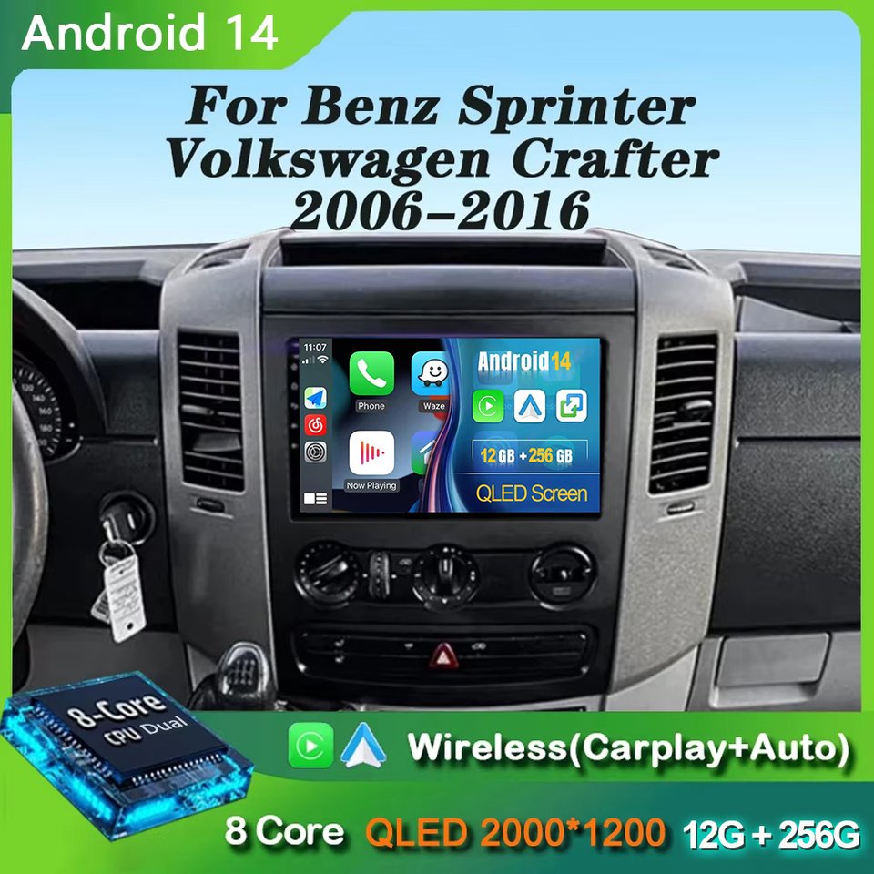

Android 14 QLED Для VW Crafter для Mercedes Benz Sprinter 2006- 2016 автомобильное радио Android CarPlay + auto 4G + WIFI GPS навигация DSP