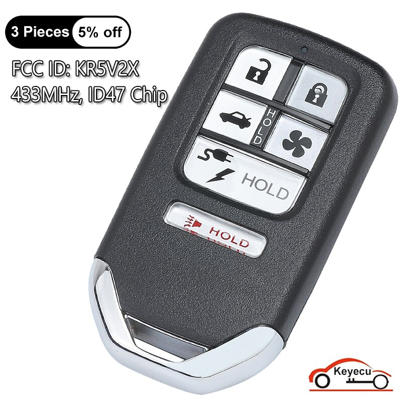 

Чип KEYECU 5 + 1 6 кнопок 433 МГц ID47 для Honda Clarity 2018 2019 2020 2021 Автоматический умный пульт дистанционного управления FCC ID: KR5V2X