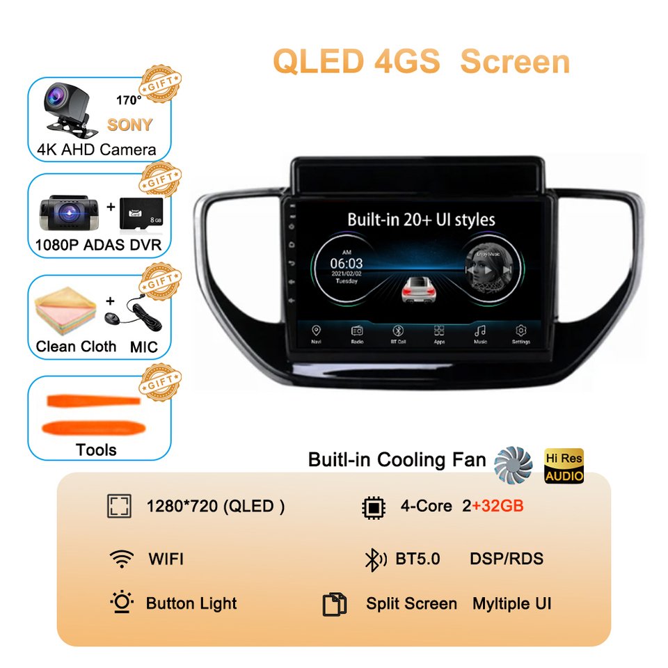 

Автомобильный радиоприемник CarPlay, Android 13, для Hyundai Solaris Accent 2 II 2020 2021, GPS-навигация, мультимедийный видеоплеер, стерео аудио