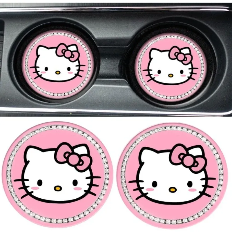 

2 шт. Sanrio Hello Kitty подставки для автомобильных чашек, мультяшное внутреннее украшение автомобиля, противоскользящий коврик, силиконовый коврик для автомобильной чашки, подарки для подруги