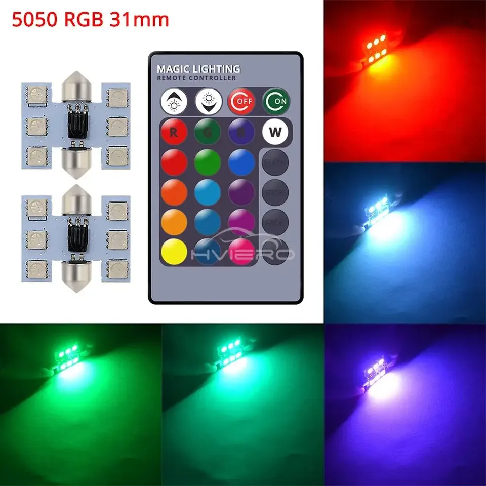 

2 шт. RGB 6SMD купольная гирлянда для чтения на крыше C5w Автомобильная лампа с дистанционным управлением Атмосфера Светодиодные лампы приветствия Поворотник Лампа багажника