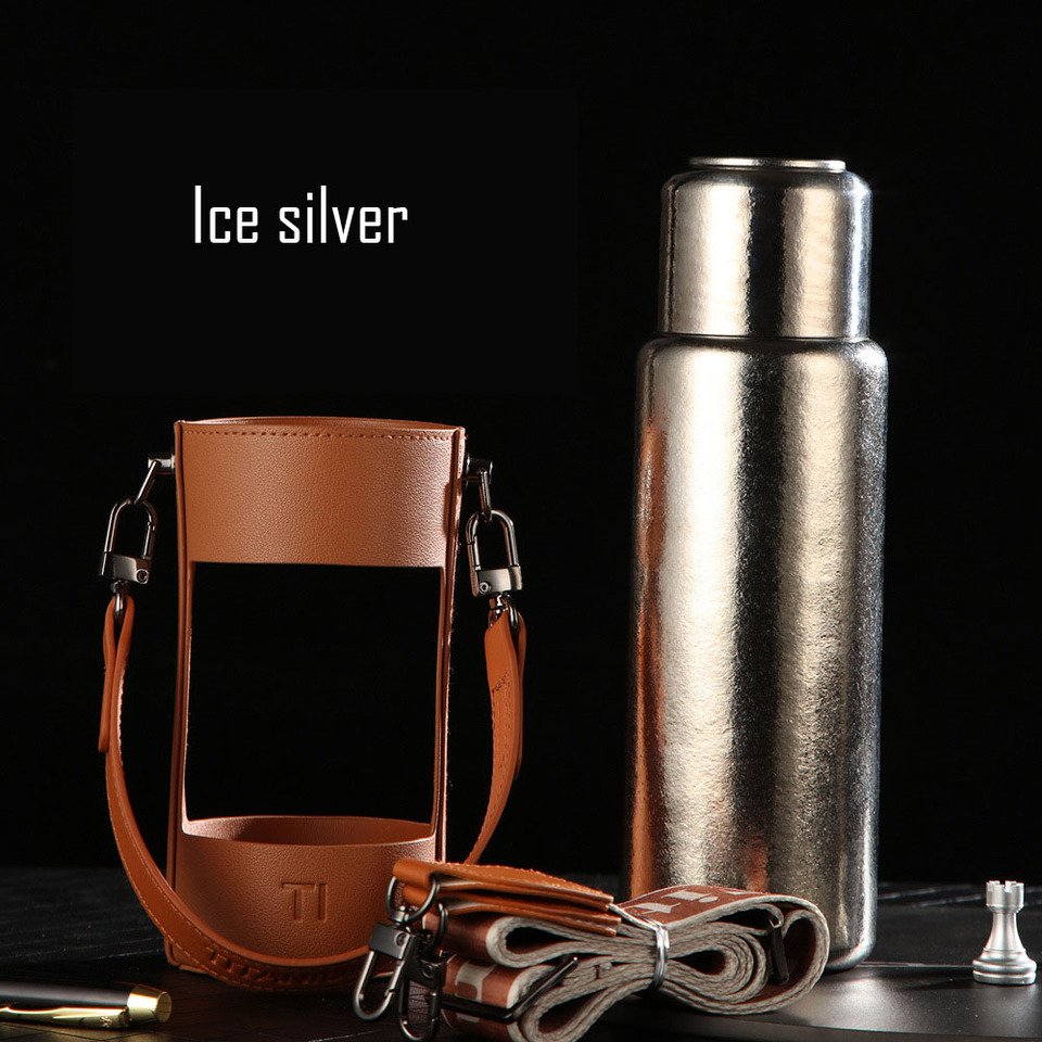 

Pure Titanium Thermos Cup With Tea Bin And Leather Cover For Travel,Double Layer Vacuum Flasks,Gift Drinkware,Water Bottle,520ml