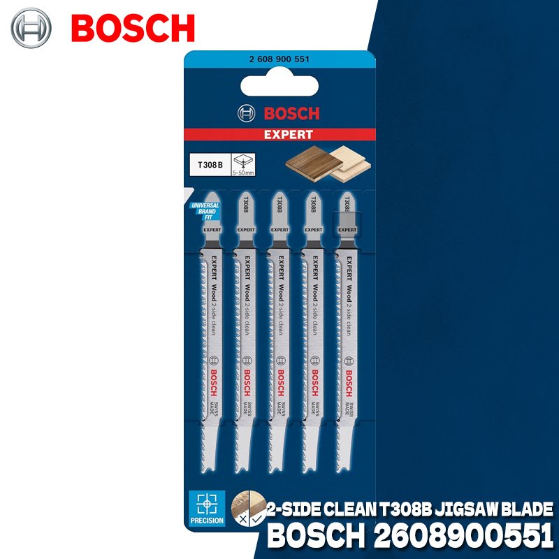 

BOSCH 2608900551 5 шт. EXPERT Wood, 2-стороннее чистое полотно для лобзика T308B 117 мм для доски из цельного дерева, аксессуары для электроинструментов