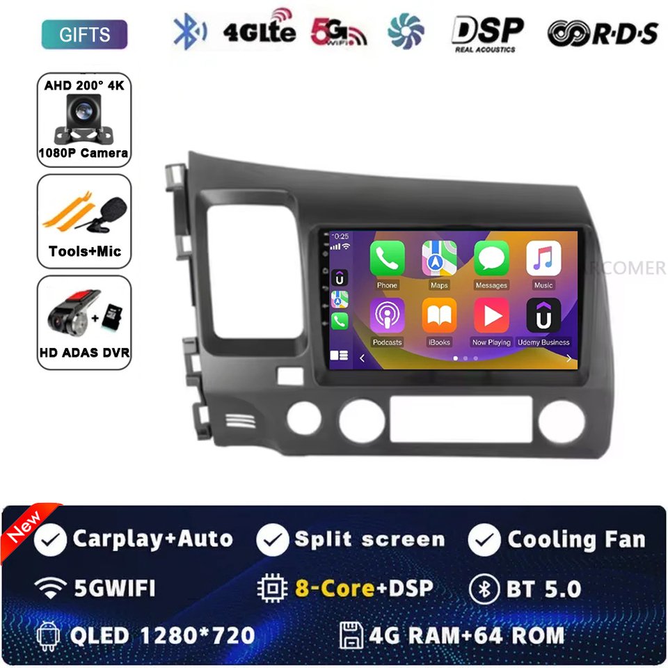 

Для Honda Civic 8 FK FN FD 2005-2012 Android 15 2K QLED Android Автомобильный радиоприемник Мультимедийный видеоплеер GPS Стерео CarPlay Головное устройство