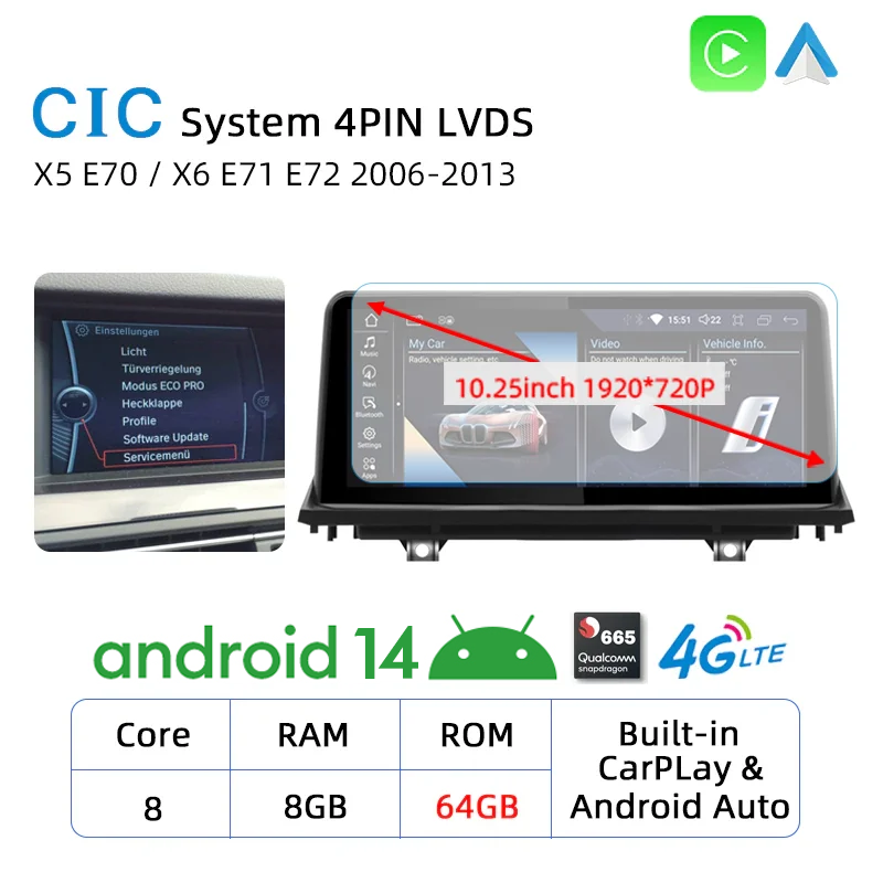 

Новый ID8 Qualcomm 8 + 256 ГБ Android 14 авто радио для BMW X5 E70 X6 E71 2006-2013 беспроводной Carplay GPS мультимедийный плеер стерео DSP