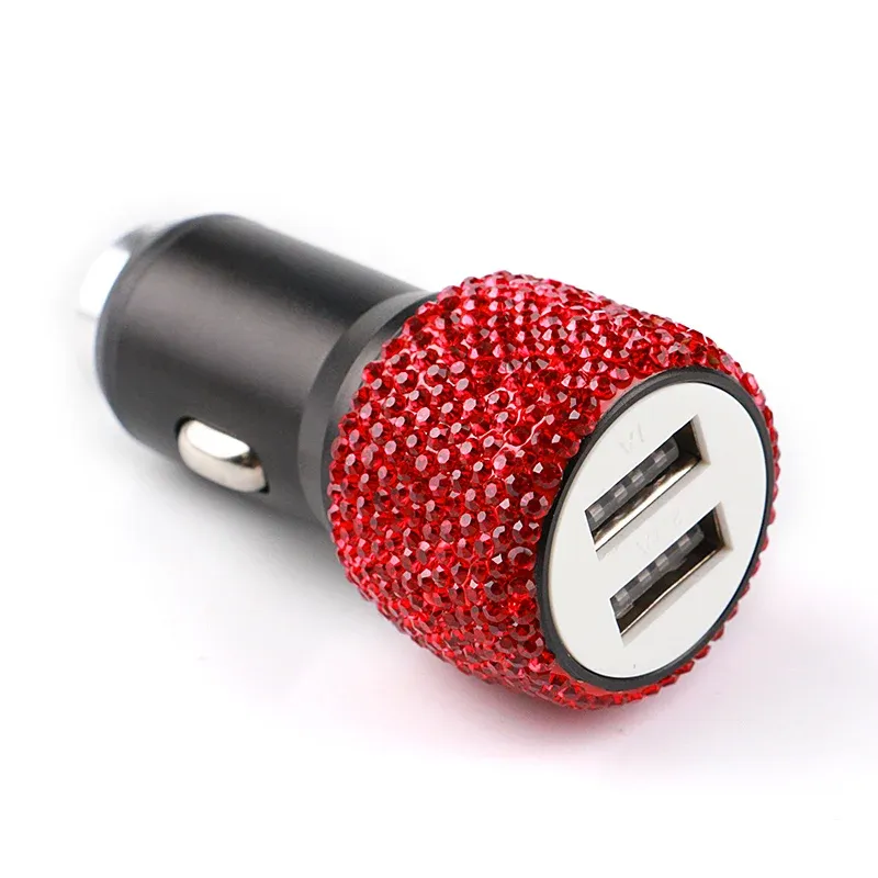 

Новое автомобильное зарядное устройство Bling USB 5 В 2,1 А, двухпортовый быстрый адаптер, розовый автомобильный декор, автомобильный Стайлинг, алмазные автомобильные аксессуары для интерьера для женщин