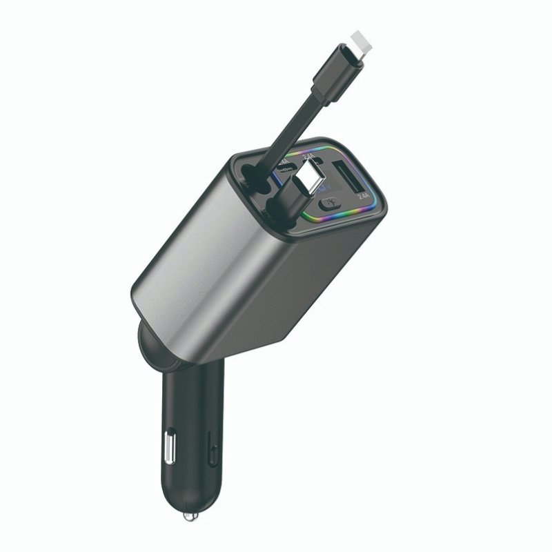 

120 Вт 5 в 1 с выдвижным автомобильным зарядным устройством, кабель USB типа C, дисплей напряжения, RGB-подсветка для телефона IPhone, Android, быстрое зарядное устройство