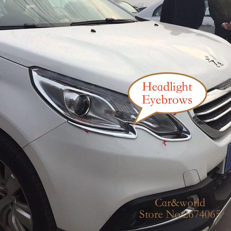 

ABS хром для 2014 2015 2016 Peugeot 2008 фары Накладка для бровей отделка передней головки аксессуары для стайлинга автомобиля