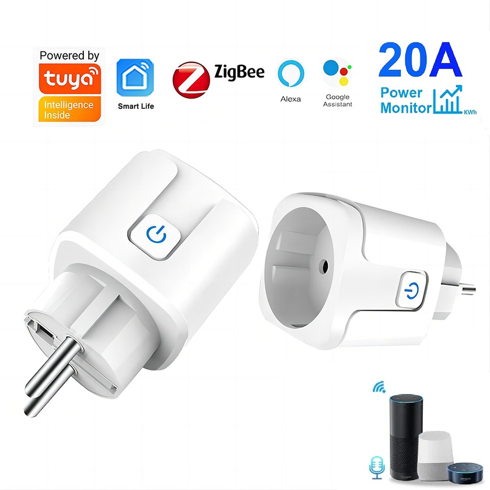 

Умная Вилка Tuya Zigbee EU 20A С Мониторингом Мощности, Голосовым Управлением