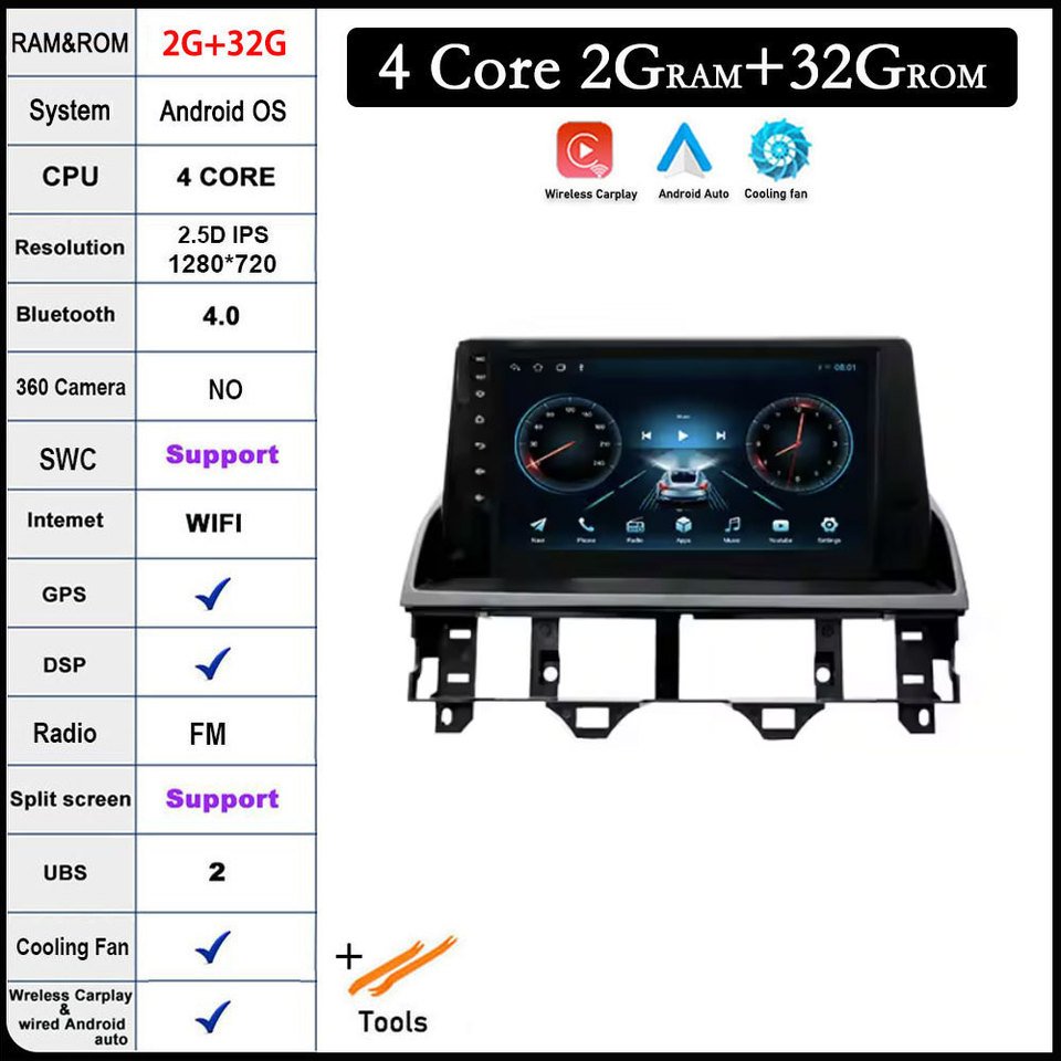 

Для Mazda 6 Atenza GG 2002-2008 2K QLED/IPS Android 14 DSP Автомобильный радиоприемник Мультимедийный видеоплеер GPS CarPlay Головное устройство