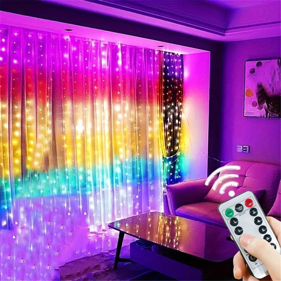 

USB Теплый Белый/Многоцветный Светодиодная Занавеска 600LED 8 режимов