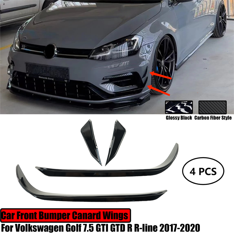 

Автомобильный передний бампер Aero Kit Canard Wings для Volkswagen Golf 7.5 GTI GTD R R-line 2017-2020, стиль из углеродного волокна, глянцевый черный, 4 шт.