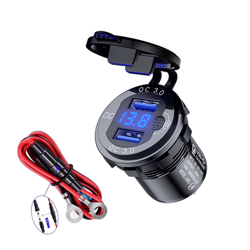 

Автомобильное зарядное устройство Quick Charge 3.0 36 Вт с двумя USB-портами QC3.0, водонепроницаемое с переключателем вольтметра для мотоцикла 12 В/24 В, квадроцикла, лодки, морского автофургона