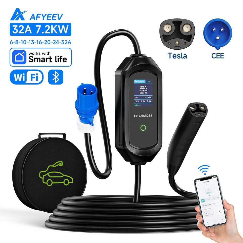 

AFYEEV 16A/32A Портативное зарядное устройство для электромобилей для Tesla EVSE Зарядное устройство EU US CEE Plug Зарядное устройство для электромобиля Tesla Model X/Y/S/3