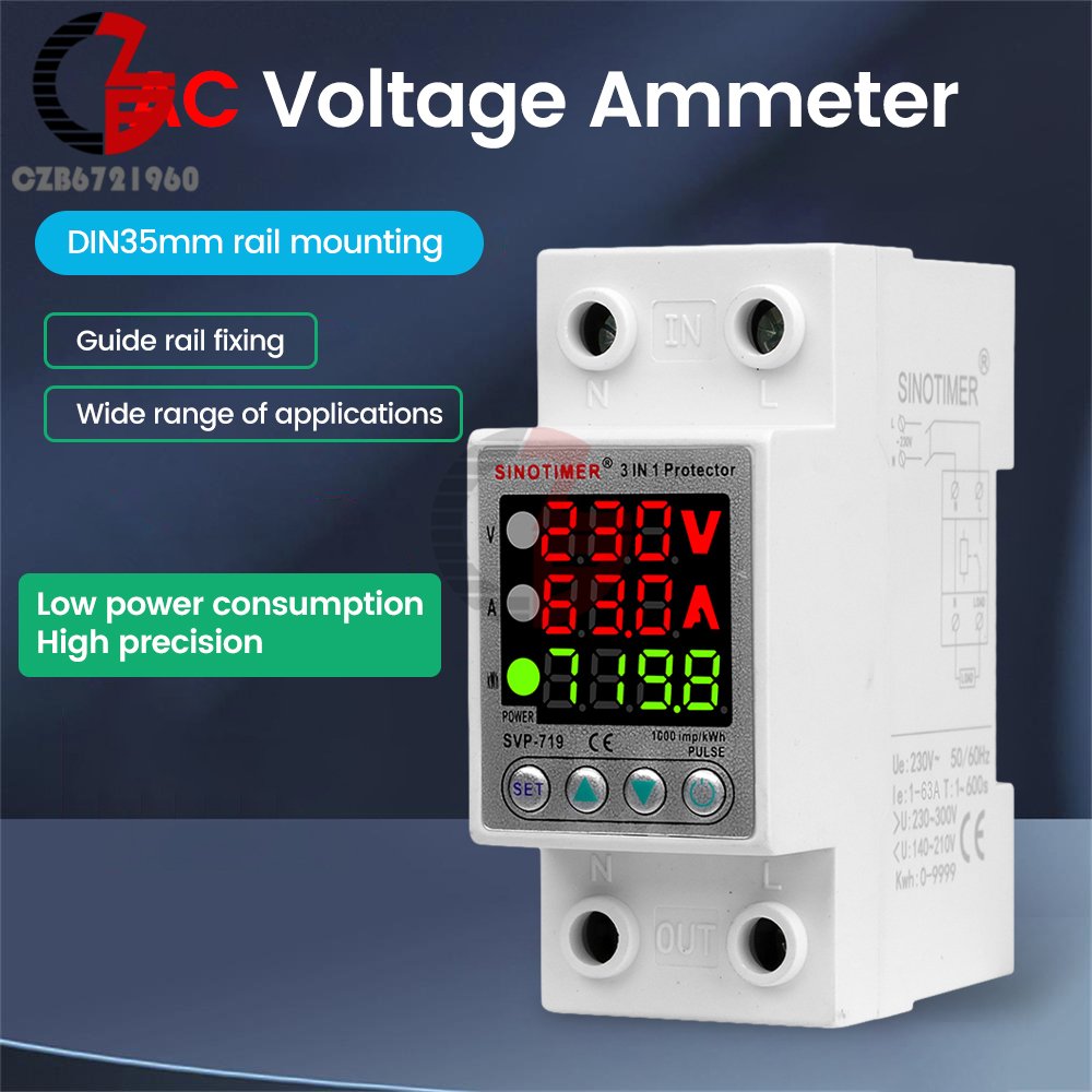 

Gaqqee Вольтметр Амперометр DIN-рейка 220V/230V