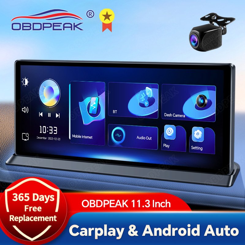 

OBDPEAK T20 PRO 11,3-дюймовый автомобильный интеллектуальный экран CarPlay и Android Auto видеорегистратор зеркало заднего вида GPS-навигация видеорегистратор