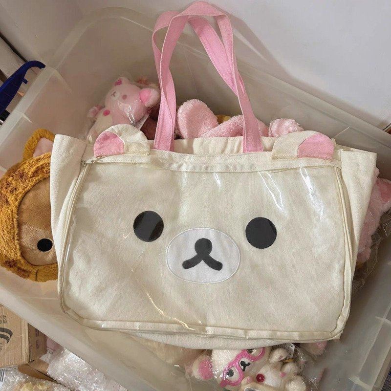 

Милая большая сумка Rilakkumaed, большая вместительная сумка Korilakkuma для детей, большие холщовые сумки для девочек, женская школьная сумка на плечо для колледжа