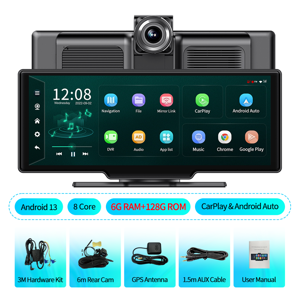 

Автомобильный монитор Imagebon 10,26 дюйма, 4G, Android 13, 8-ядерный ADAS, беспроводной CarPlay и Android Auto Mirror Link, многофункциональная видеорегистратор