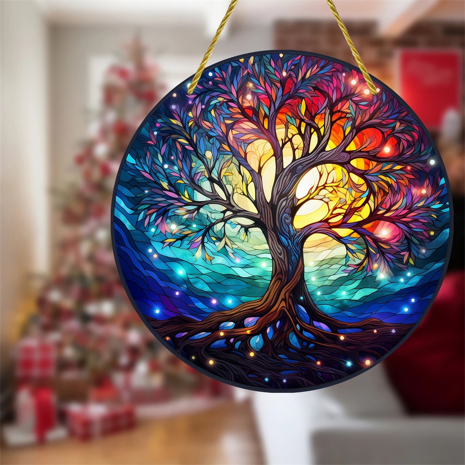 

Современный акриловый ловец солнца с принтом дерева, круглая подвеска для декора окна, домашний сад