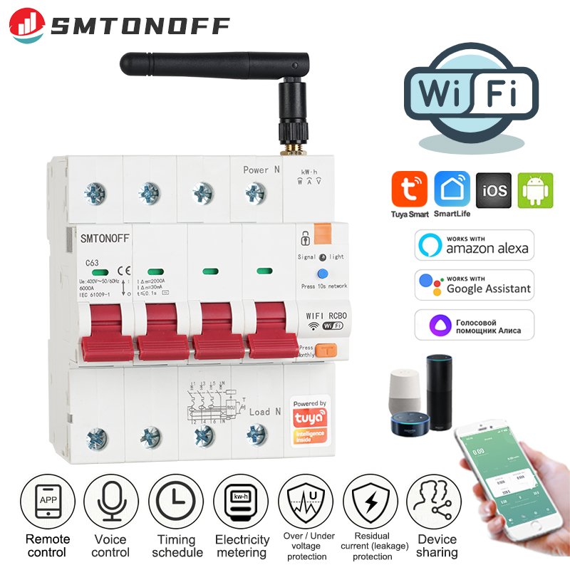 

Smart Circuit Breaker 4P RCBO SMTONOFF