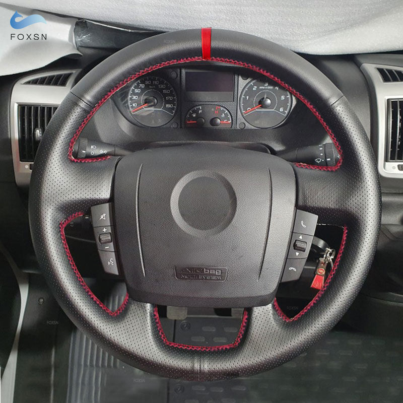 

Чехол рулевого колеса автомобиля для Fiat Ducato Peugeot Boxer Citroen Jumper 2006 2017 2018 2019 Перфорированная кожаная отделка с красной полосой