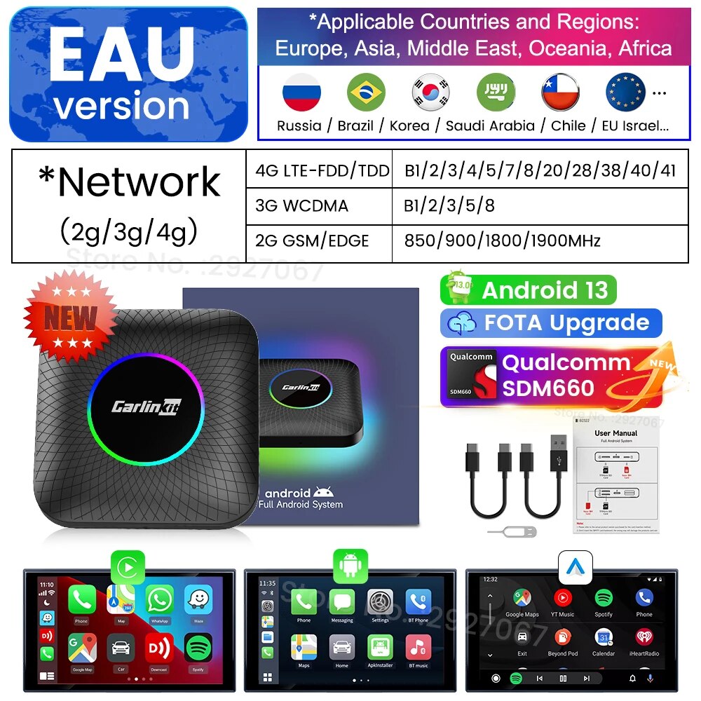 

SDM660 CarlinKit CarPlay Ai Box Android 13, восьмиядерный ТВ-приставка, беспроводной CarPlay, Android Auto, умный автомобильный мультимедийный потоковый прибор